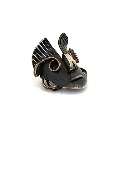vintage silver Germany face mask brooch mid century Modernist jewelry design