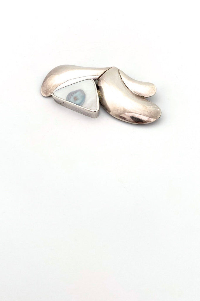 vintage silver mother of pearl brooch Gdansk Poland Modernist jewelry design