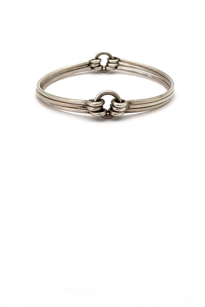 detail vintage silver mid century modern hinged bangle bracelet Modernist jewelry design