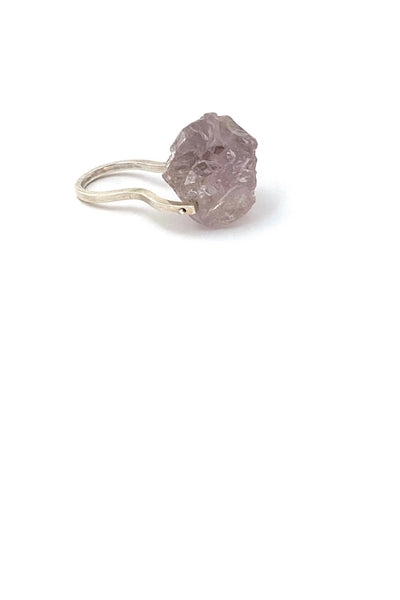 extra large pale natural amethyst and silver ring modernist jewelry design
