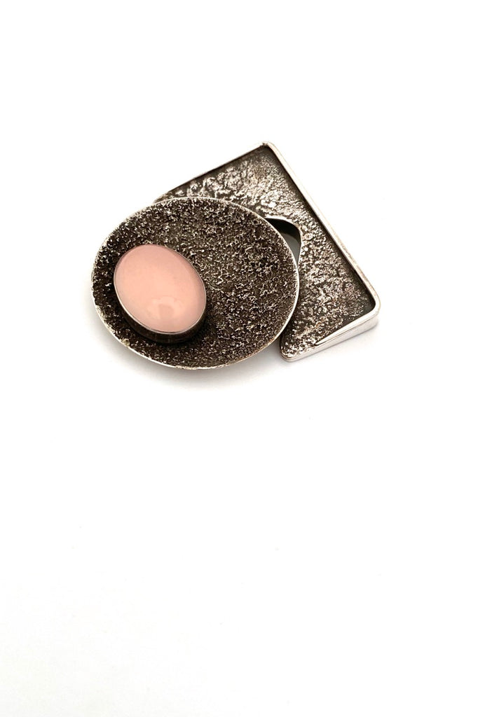 vintage textured silver pink moonstone cabochon brooch