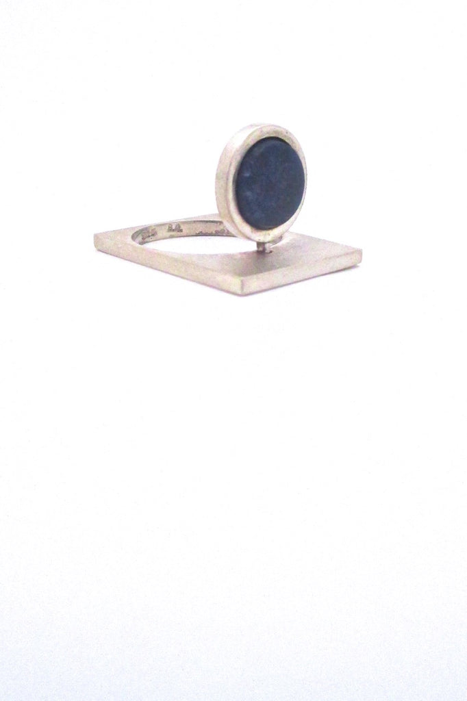 vintage Modernist silver and sodalite ring unusual design