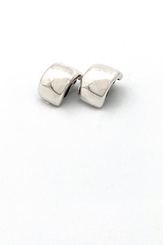 vintage silver signed wide half hoop earrings clips Modernist jewelry design
