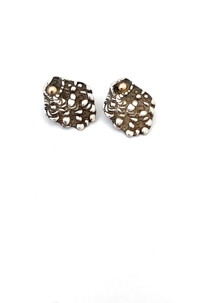 vintage brutalist sterling silver 14k gold earrings post backs Modernist jewelry design