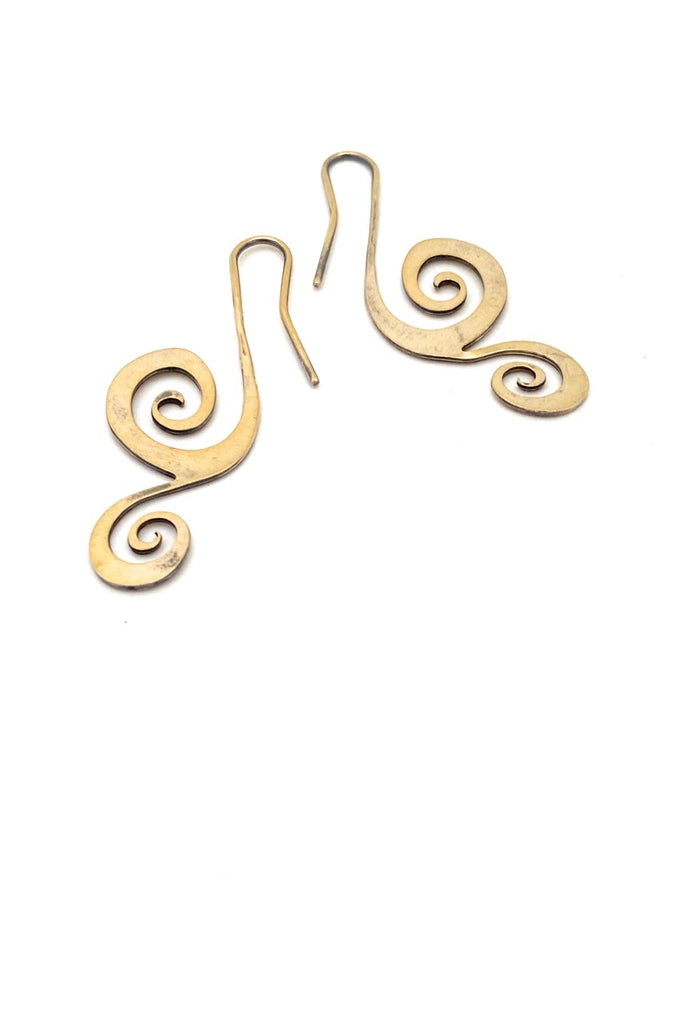 vintage sterling silver gilt swirl drop earrings London 1976 