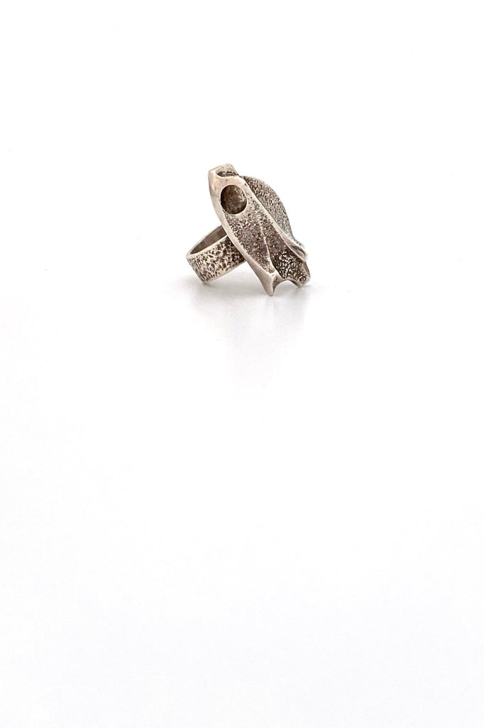 vintage textured sterling silver large brutalist ring Modernist jewelry design