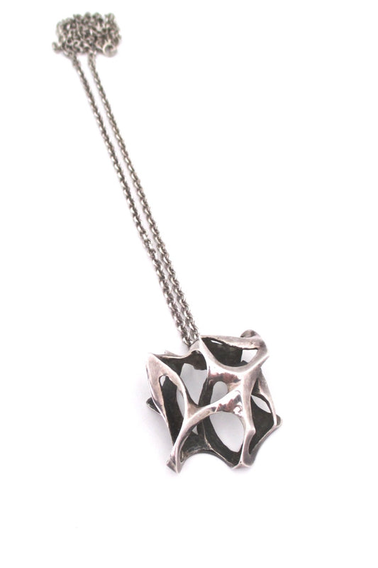 large sterling silver vintage brutalist pendant necklace