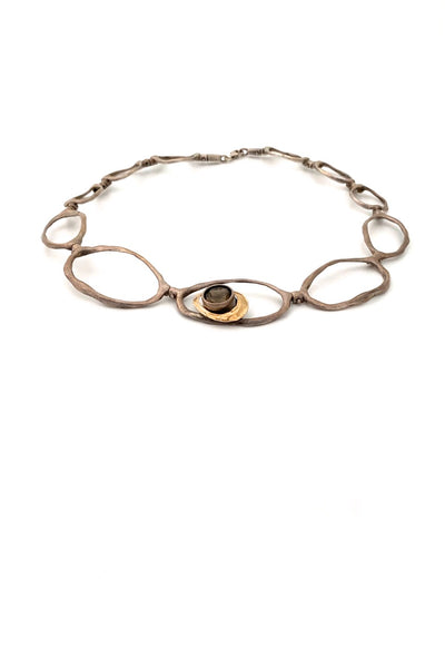 vintage studio made sterling silver 14k gold smoky quartz necklace Modernist jewelry design