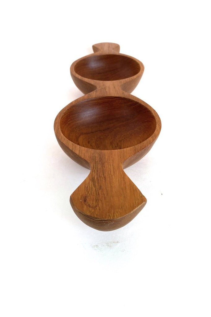 vintage mid century modern teak double bowl serving dish