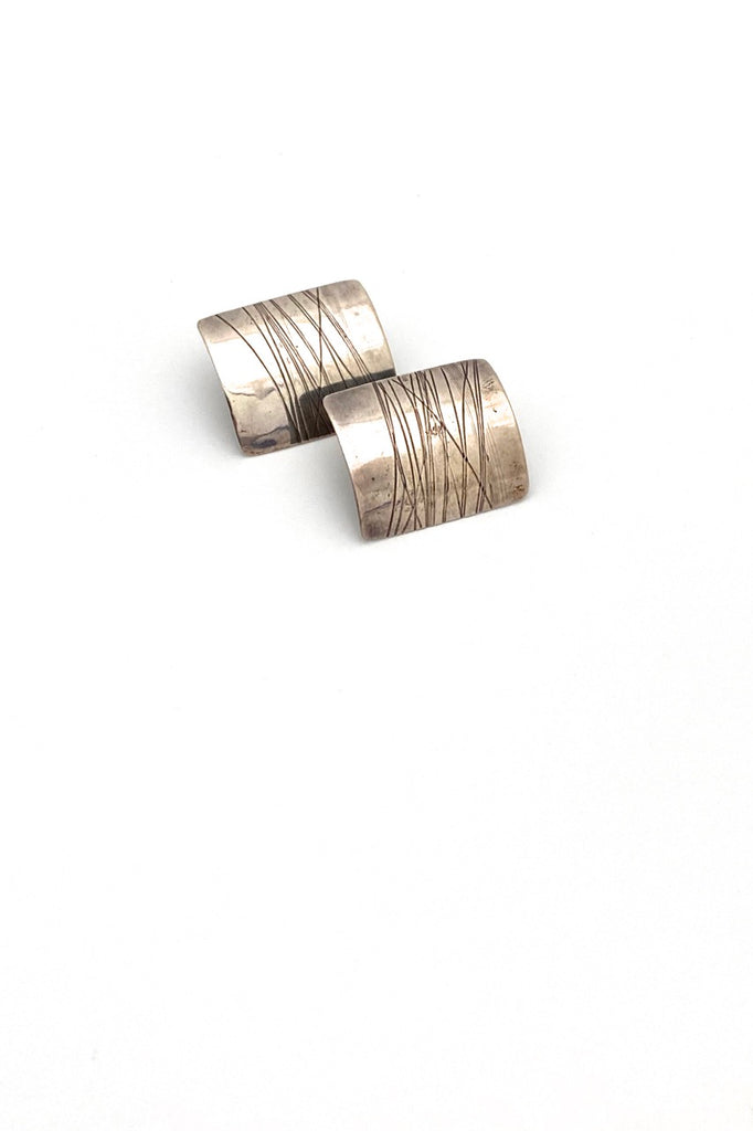 vintage textured sterling silver signed studio made earrings Modernist jewelry design