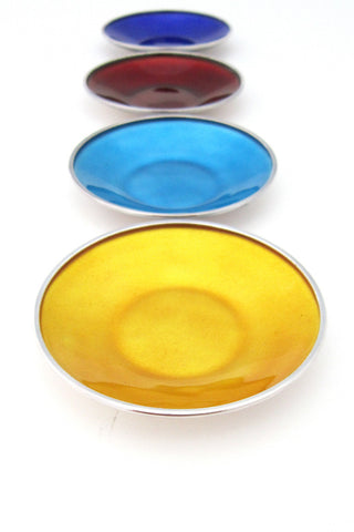 Axel Apel Denmark vintage mid century silver & enamel set of small dishes open salts