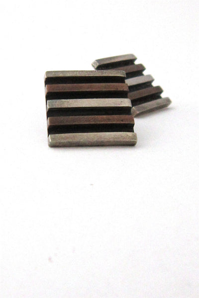 vintage modernist silver and copper mixed metals cuff links - Mexico