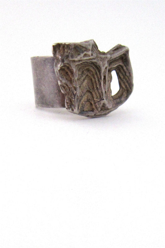 vintage modernist sterling silver exposed bark ring Sheffield 1969
