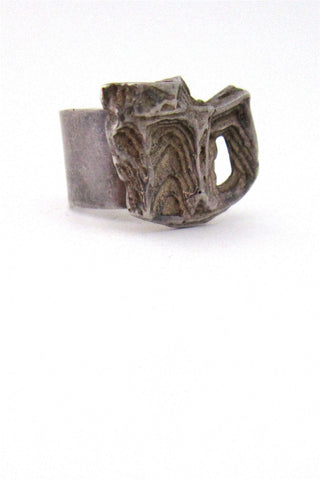 vintage modernist sterling silver exposed bark ring Sheffield 1969